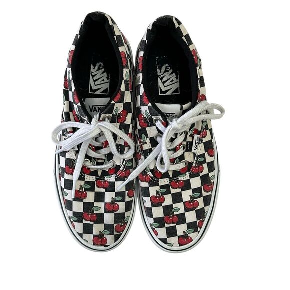 Vans Black and White RedCheckerboard Cherry Shoes Size 8 - Picture 1 of 11